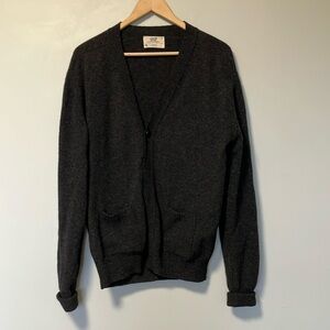 Lord Jeff Vintage 100% Virgin Lambswool Charcoal Grey Cardigan Sweater